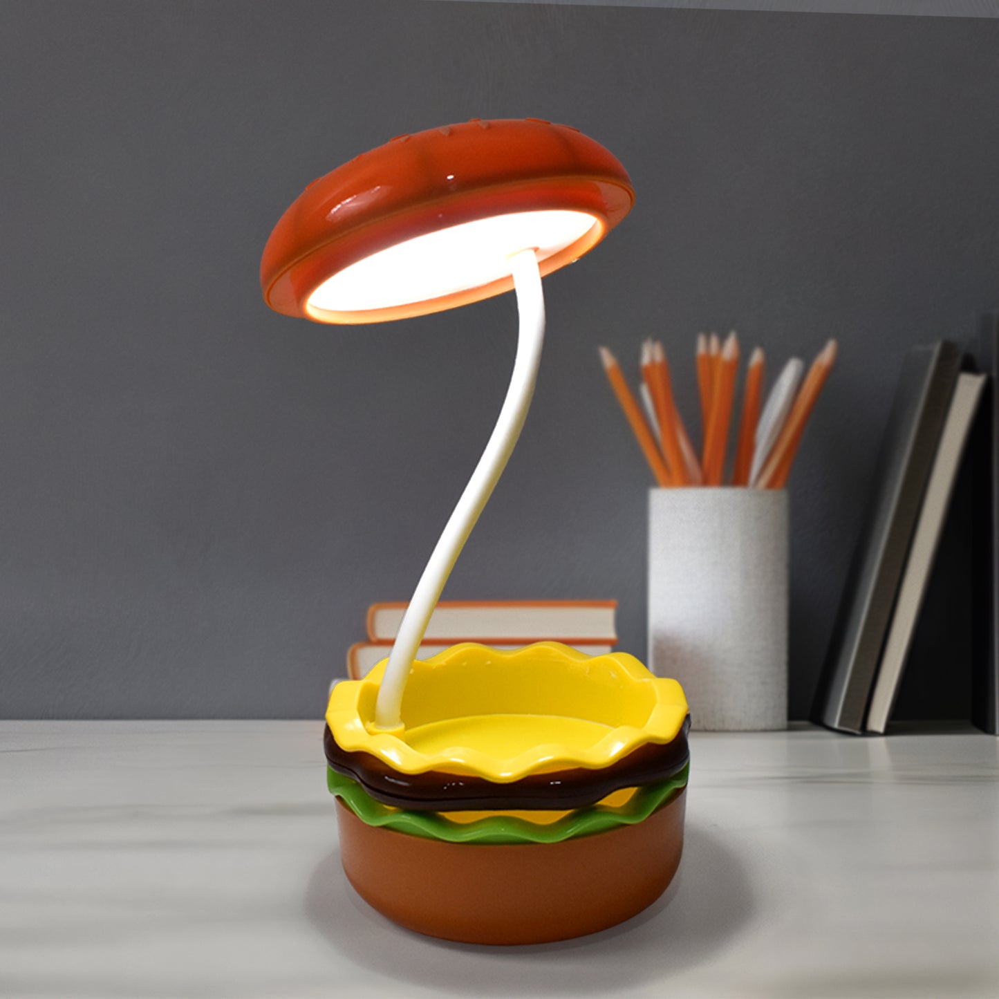 Wukusy Burger Delight folding LED night lamp featuring a playful burger design, ideal for cozy bedroom or kids' room lighting.