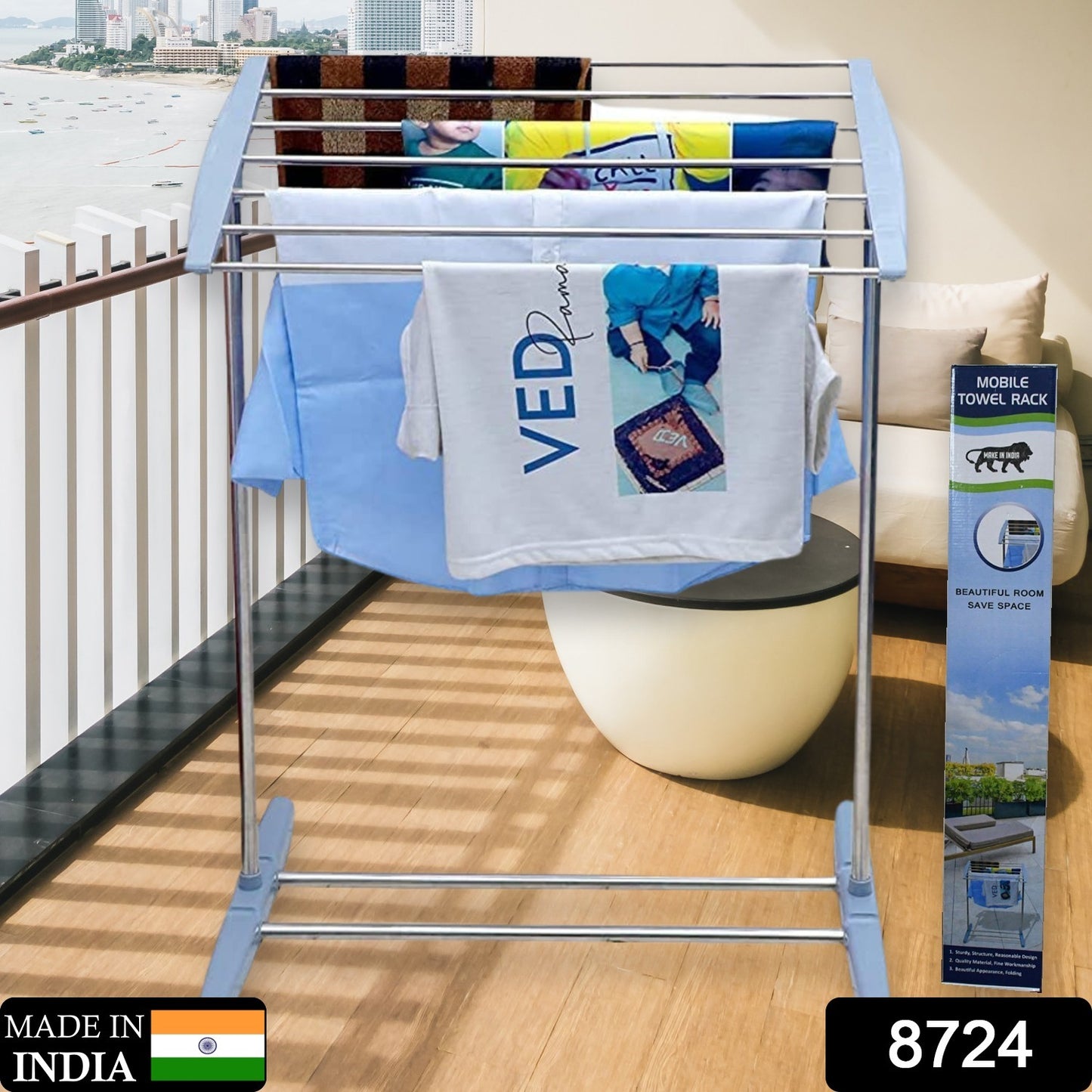 Wukusy multi-functional stainless steel and plastic mobile towel rack for indoor and outdoor cloth drying, with foldable design.
