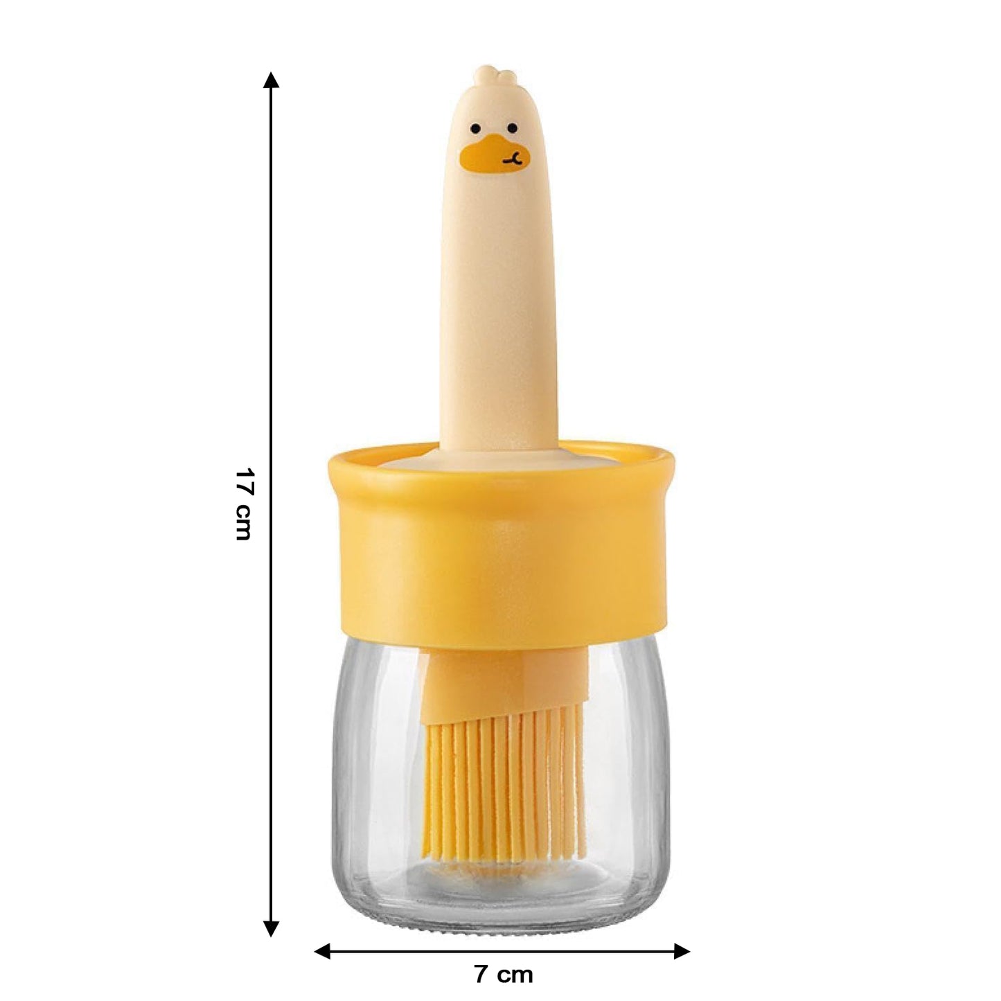 Wukusy 2-in-1 oil dispenser bottle with dual spouts for easy oil and vinegar pouring, clear plastic container with black cap.