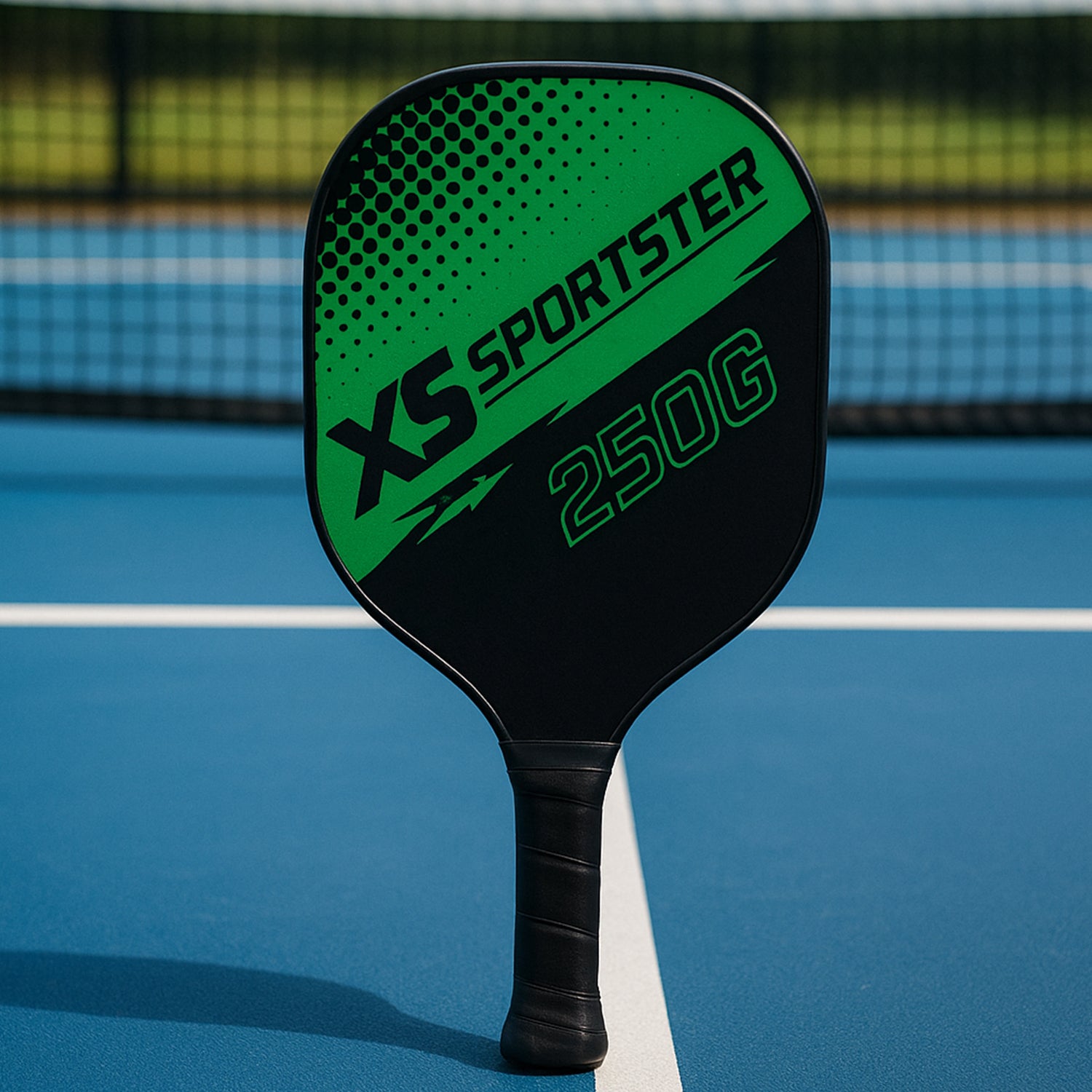 Wukusy professional outdoor pickleball paddle and ball set with a paddle, ball, and carrying case on a sports court.