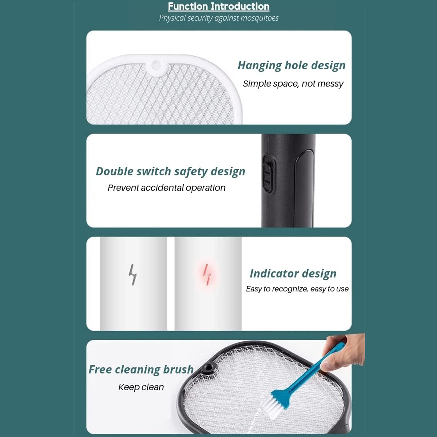 Wukusy 1747 mosquito killer racket with UV light, rechargeable electric fly swatter, USB charging base, for home insect control