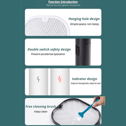 Wukusy 1747 mosquito killer racket with UV light, rechargeable electric fly swatter, USB charging base, for home insect control