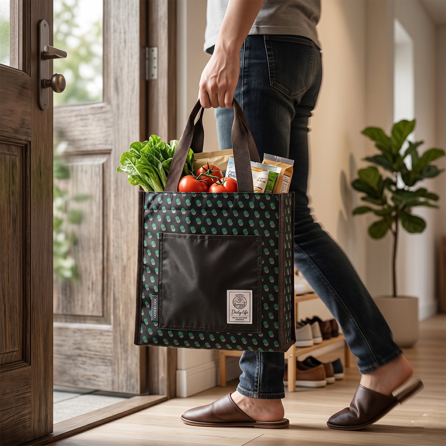 Reusable Wukusy multipurpose carry bag in 23x22 cm size, made of durable material, suitable for shopping and storage.