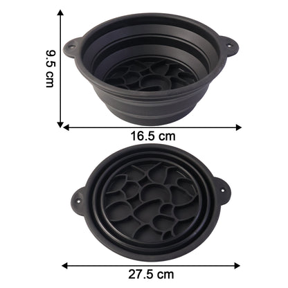 Portable foldable silicone ice bath bowl by Wukusy, shown folded for compact storage and ready for use in cold therapy treatments.