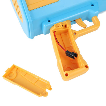 Wukusy 69 Holes big rechargeable bubble gun toy for kids and adults, featuring a rocket design and powerful bubble blowing capability.