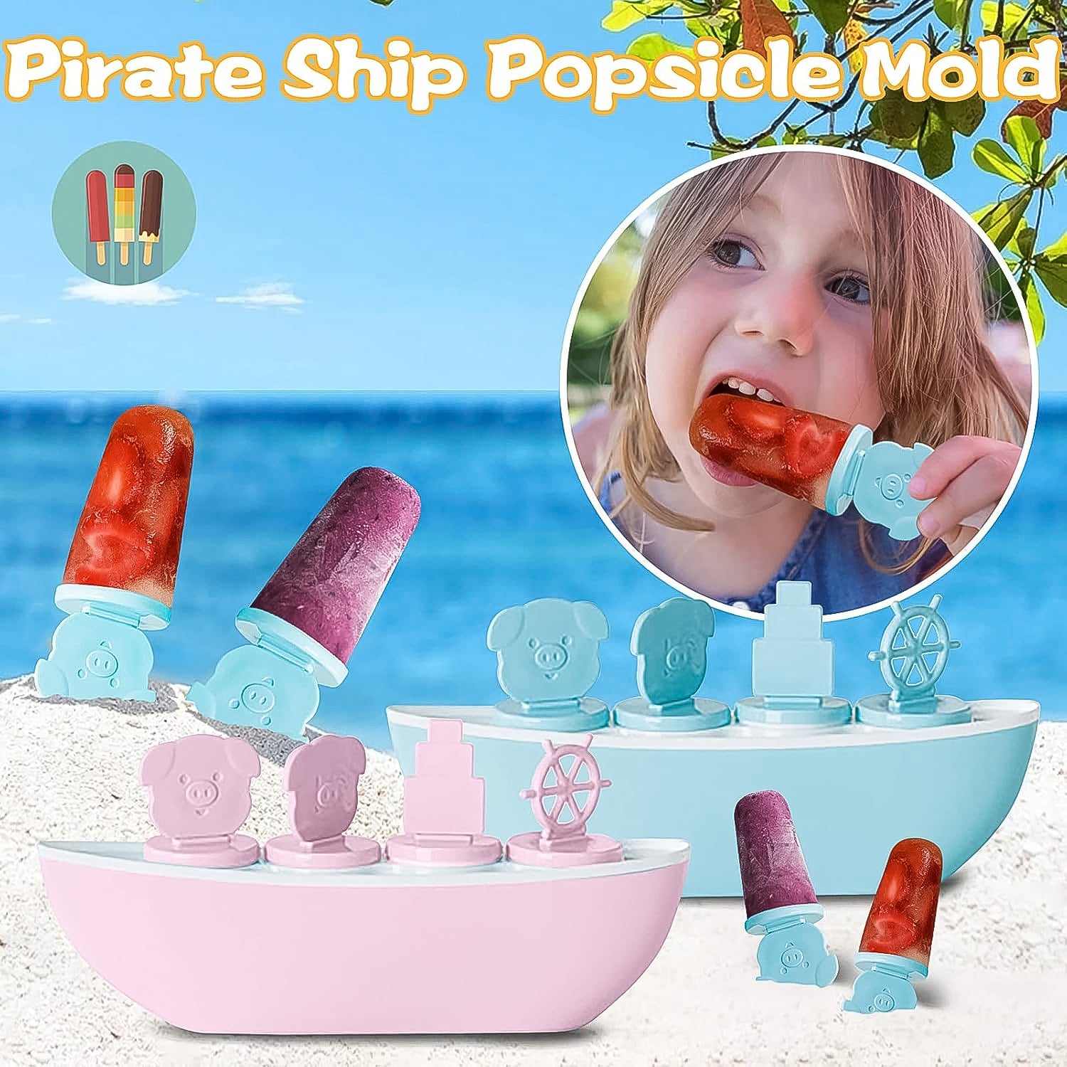 Wukusy boat-shaped ice cream mould featuring a cute piggy design, perfect for making fun, playful ice treats at home.