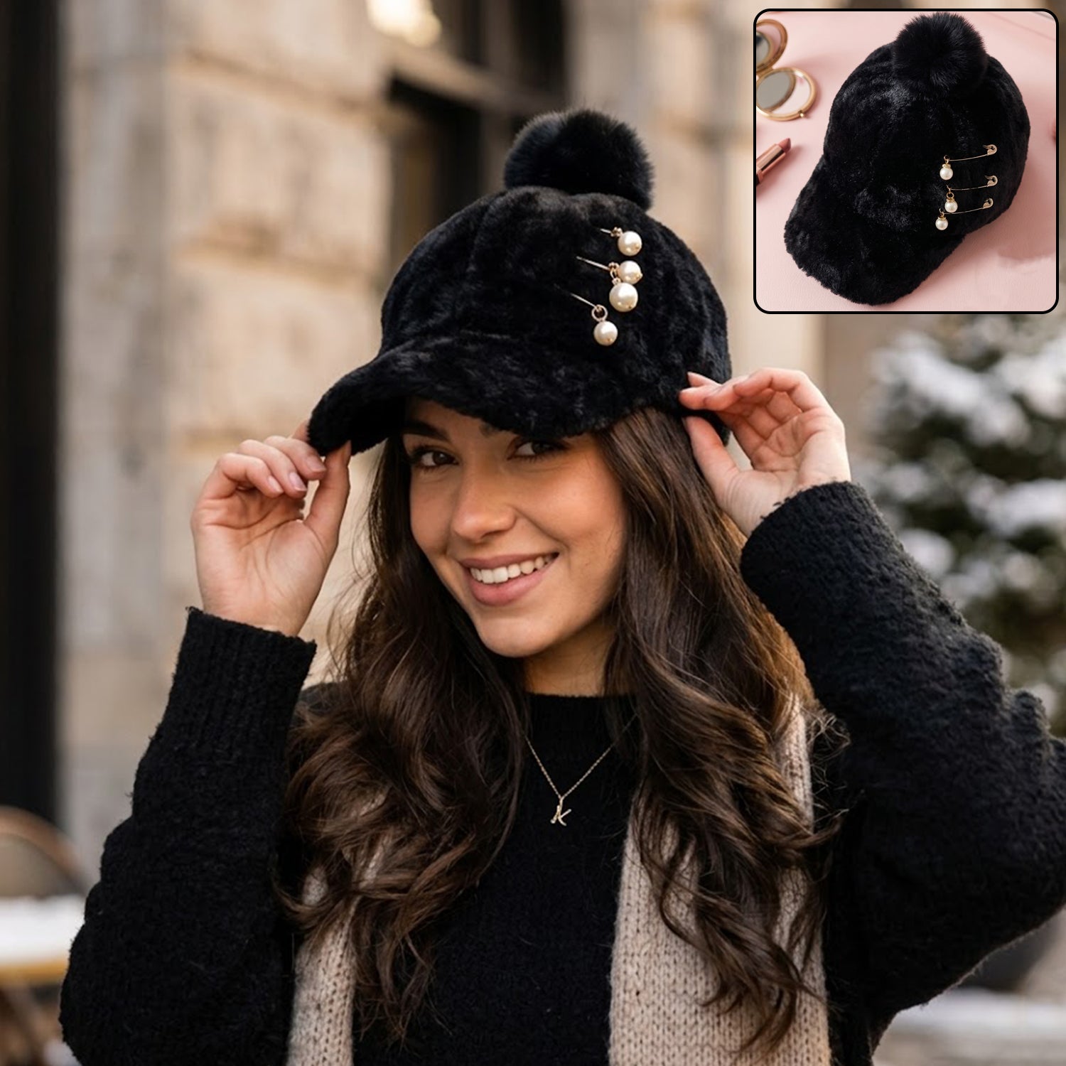 Wukusy elegant winter fur cap for women, showcasing a stylish, warm fur hat with a cozy design for cold weather.