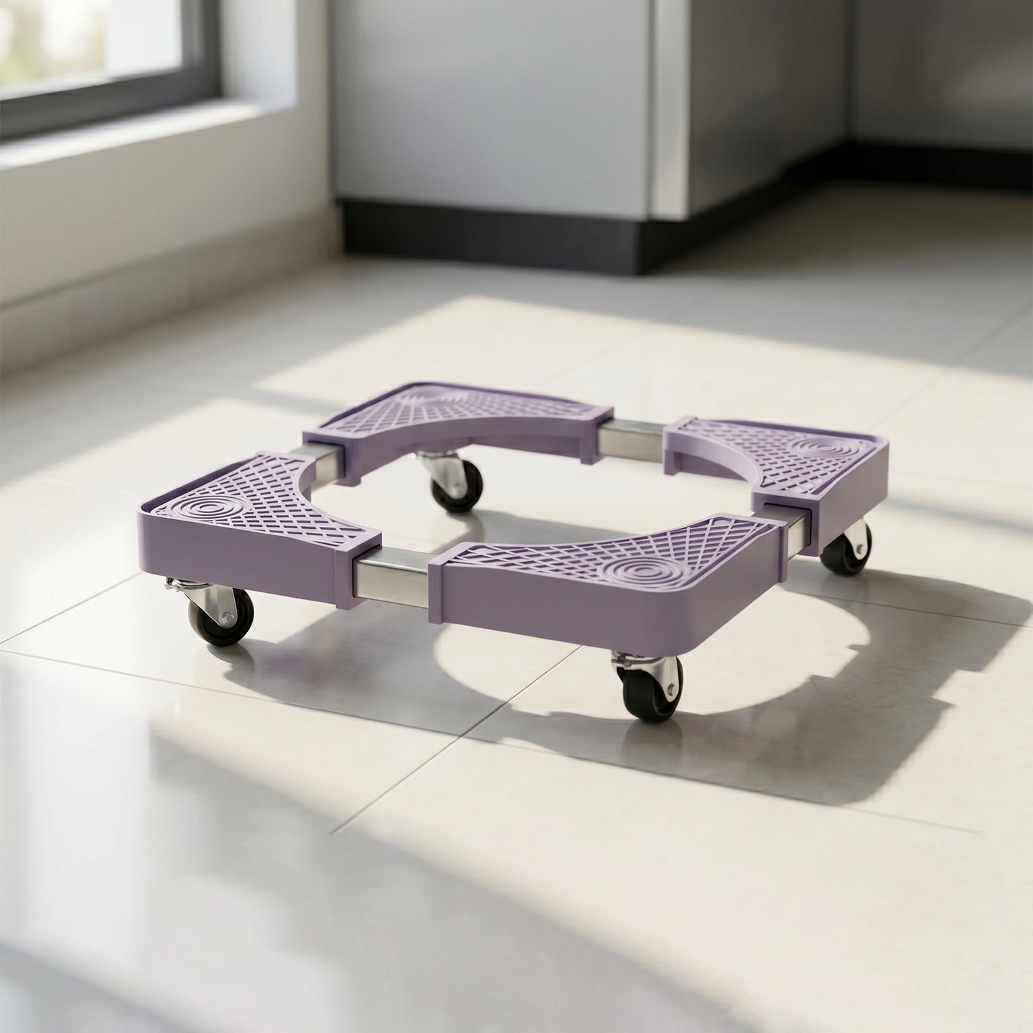 Wukusy adjustable washing machine stand with wheels and movable base, supporting fridge or laundry appliances, durable and easy to move.