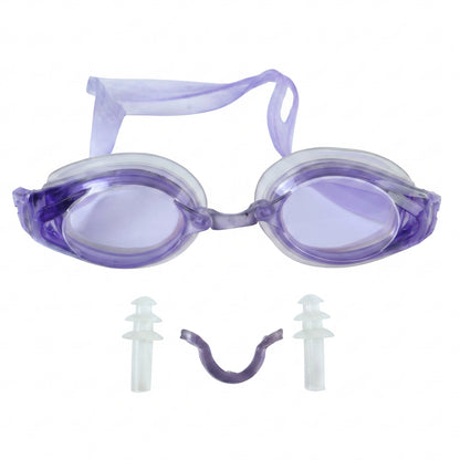 Kids lightweight swimming goggles by Wukusy with flexible frame and leak-proof seal, shown on a child’s face.