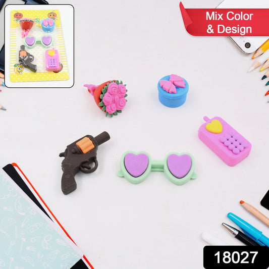 Wukusy 18027 Mix Design colorful eraser set with various shapes, perfect for children, school prizes, or birthday gifts.