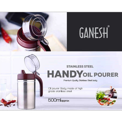 Wukusy stainless steel oil dispenser with small nozzle, 500ml capacity, ideal for kitchen use and precise oil pouring.