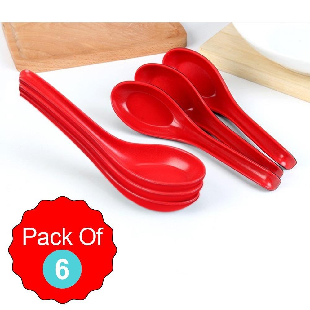 Set of 6 colorful Wukusy microwave-safe unbreakable soup and dessert spoons, food grade kitchen tools, durable and vibrant.
