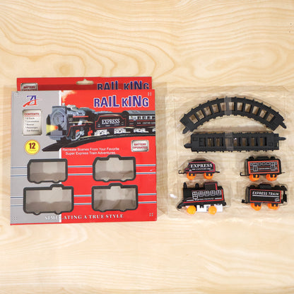 Wukusy Battery Opera Express Train Track Play Set with lights and sounds, featuring colorful train and track pieces for kids.