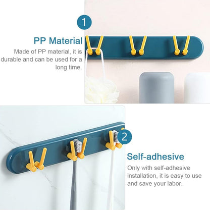 Wukusy plastic toothbrush holder and bathroom organizer with wall-mounted hooks and shelf for bathroom storage.