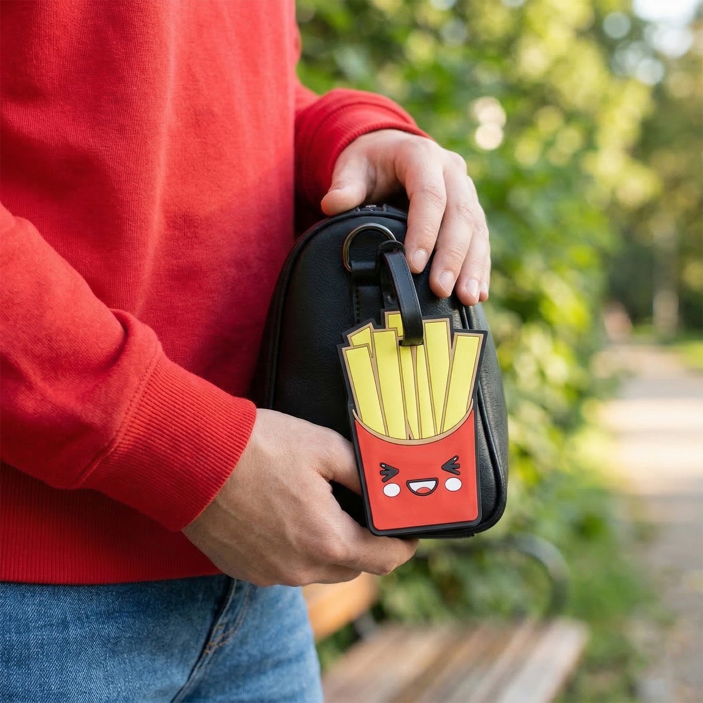 Wukusy French fries design travel luggage bag tag with cartoon-style illustration, perfect for identifying your suitcase easily.