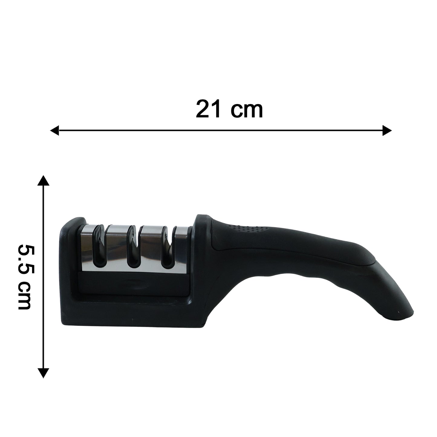 Wukusy 3-stage manual knife sharpener for steel and ceramic knives, with ergonomic handle and sharpening slots for kitchen use.