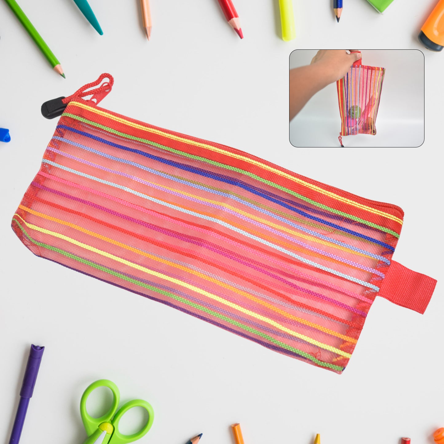 Transparent nylon mesh zippered pouch by Wukusy, ideal for office organization, with multiple compartments and clear design.