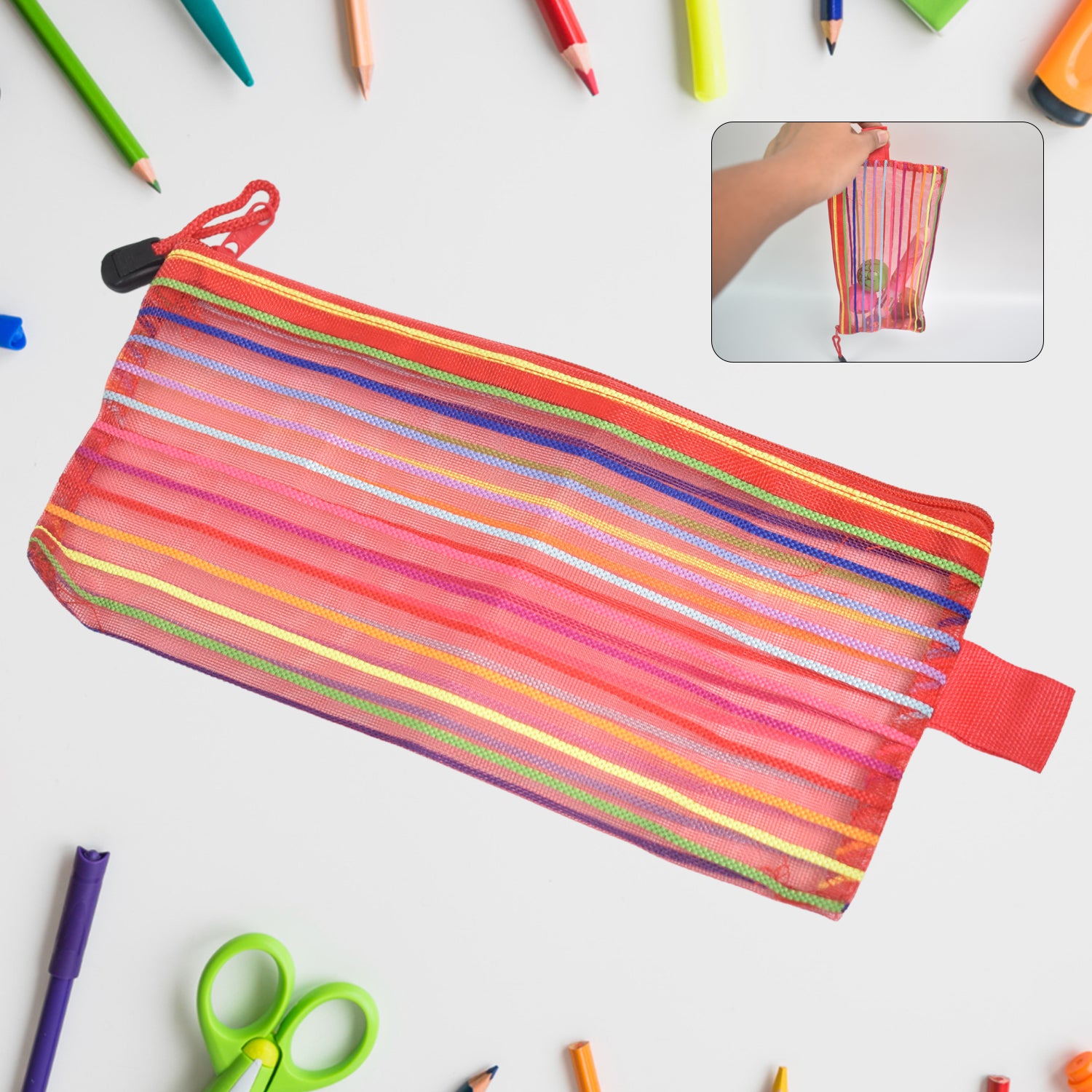 Transparent nylon mesh zippered pouch by Wukusy, ideal for office organization, with multiple compartments and clear design.