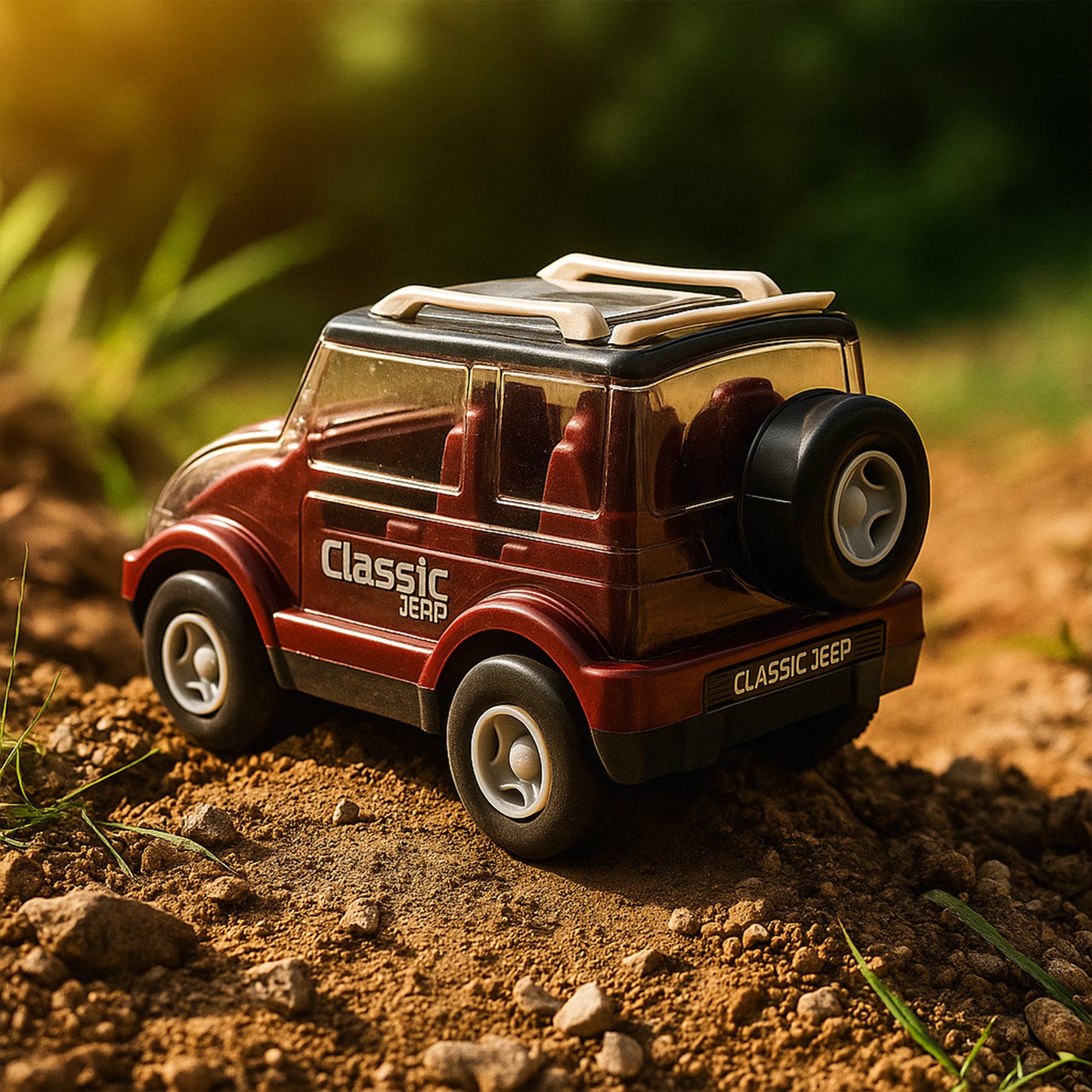 Friction-powered classic Jeep toy car for kids, white and green, with rugged design, by Wukusy, suitable for young children.