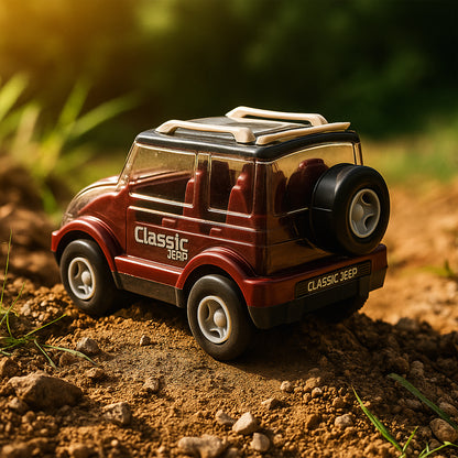Friction-powered classic Jeep toy car for kids, white and green, with rugged design, by Wukusy, suitable for young children.