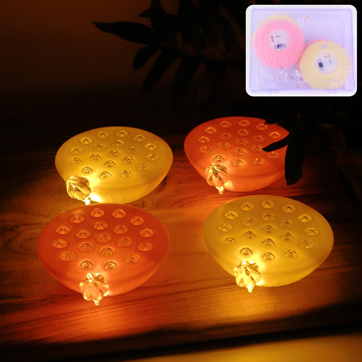 Set of 4 Wukusy Lotus Canopy LED decorative lamps for home decor, featuring elegant floral design and warm lighting.