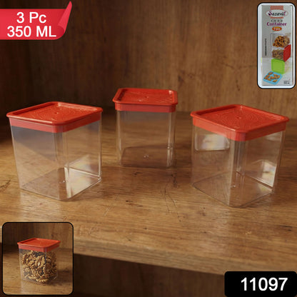 Wukusy 3-piece airtight food storage container set with 350ml containers for keeping snacks and leftovers fresh.