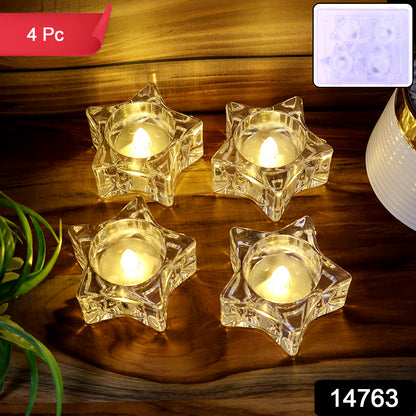 Set of four flameless star-shaped LED candles from Wukusy, ideal for home decor with realistic flickering light.