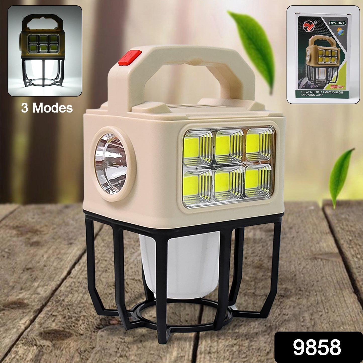 Wukusy solar portable camping lantern with three light modes, compact design, and built-in handle for outdoor camping and hiking.