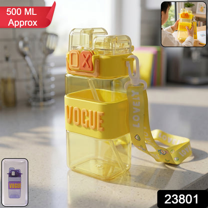 Wukusy kids plastic water bottle with straw and leakproof lid, 500ml, featuring colorful design for children.