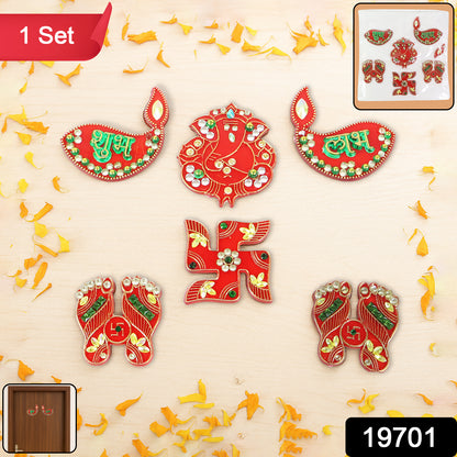 Set of six traditional Wukusy decorative Shubh Labh door hangings for home decor, featuring intricate designs and vibrant colors.