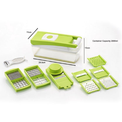 Wukusy 8110 House Of Sensation Snowpearl 14-in-1 Quick Dicer with stainless steel blades for versatile vegetable and fruit chopping.