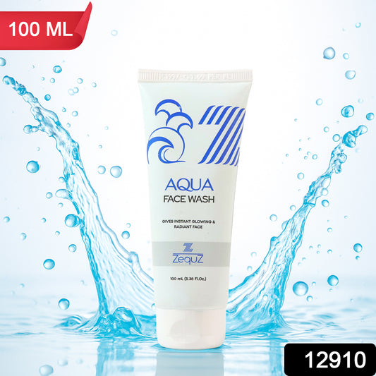 Wukusy Zequz Aqua Face Wash 100ml bottle, clear plastic container with blue and white label for healthy skin cleansing.