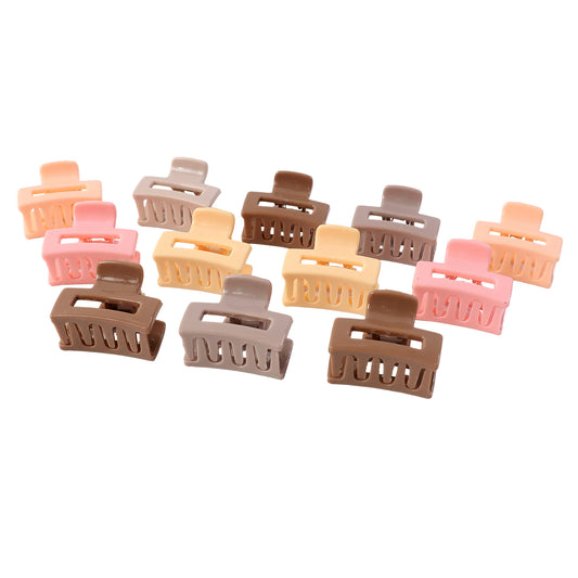 Set of 12 Wukusy stylish mini hair claw clips shown in various colors, perfect for securing small sections of hair.