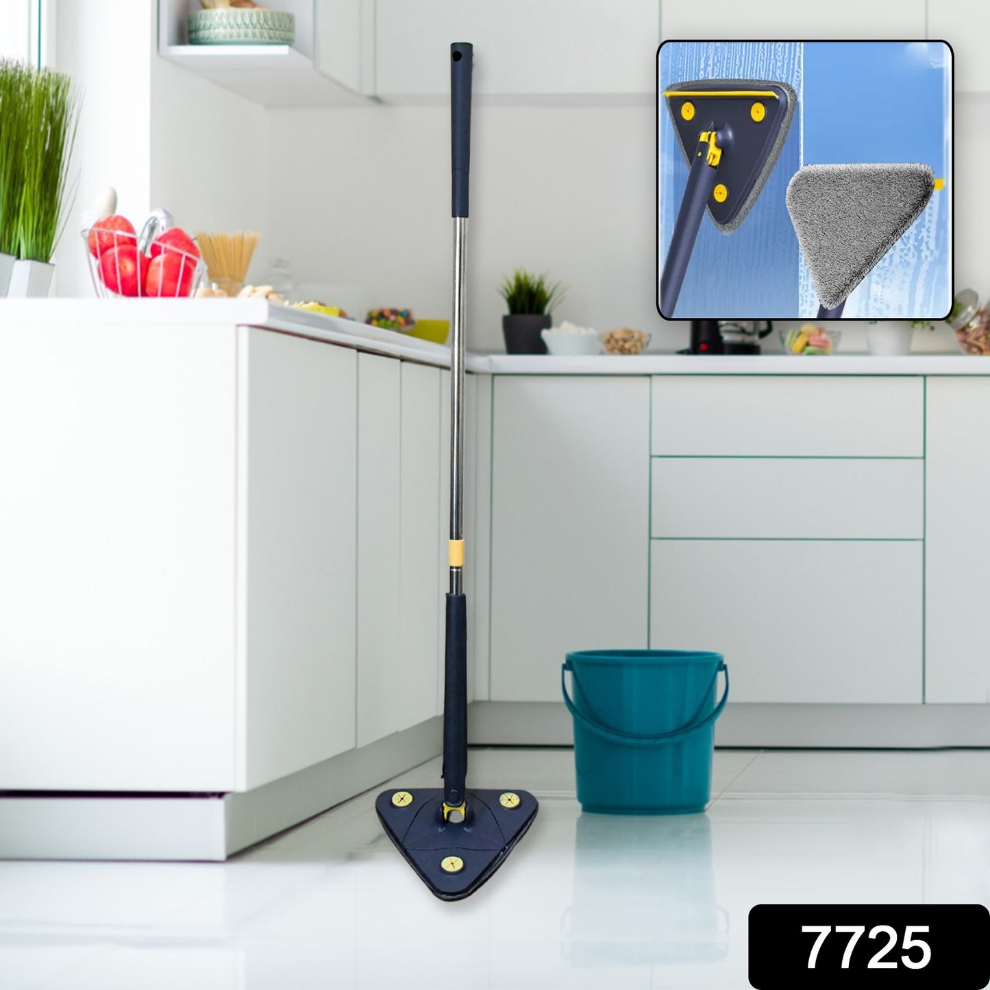 Wukusy 7725 rotatable adjustable triangle cleaning mop with stainless steel handle, suitable for dry and wet floor and window cleaning.