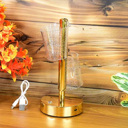 Modern luxury Wukusy crystal LED double shade table lamp for elegant home decor with sleek design and ambient lighting.