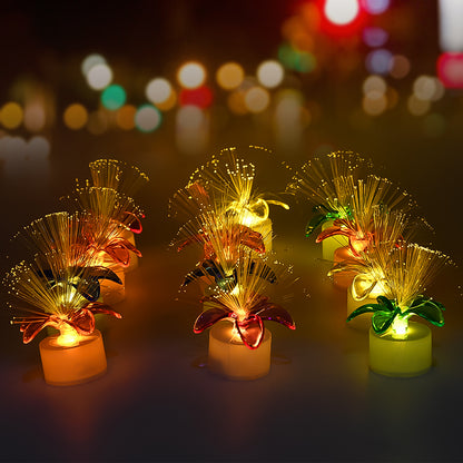 Set of 12 Wukusy fiber optic mini color-changing LED lights for home decor, shaped like light-up candles for table centerpieces.