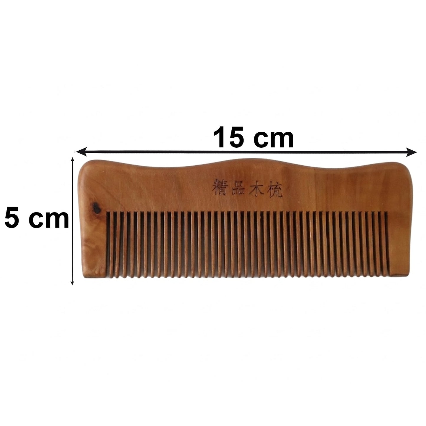 Wukusy natural wooden hair comb with fine teeth, anti-static for men and women, shown in close-up with smooth wood finish.