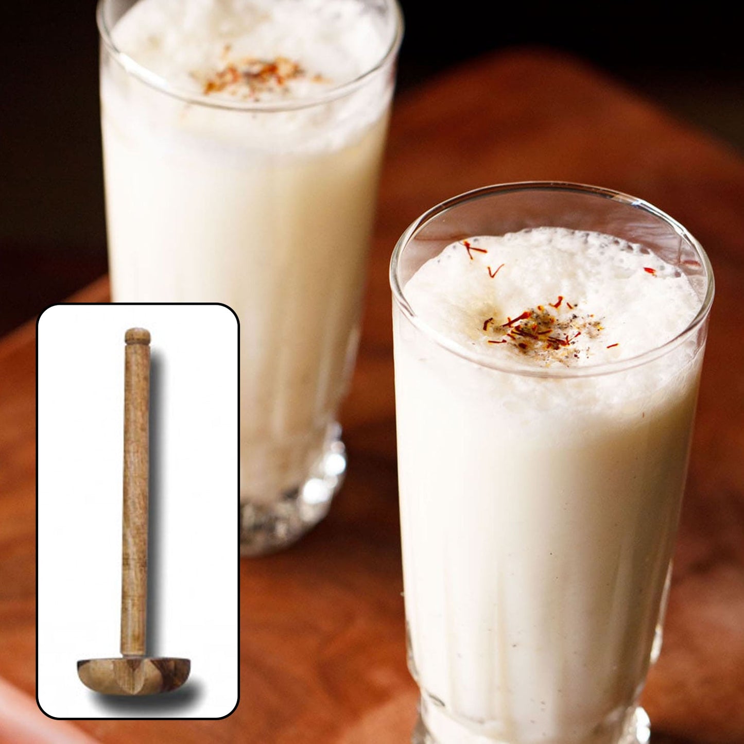 Wukusy 2653 wooden kitchen blender tool with ergonomic handle, ideal for blending and mixing in the kitchen.
