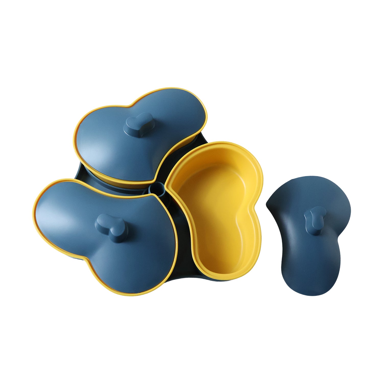 Wukusy multipurpose 3-section snack serving tray with lid, featuring three compartments for snacks or appetizers, on a white background.