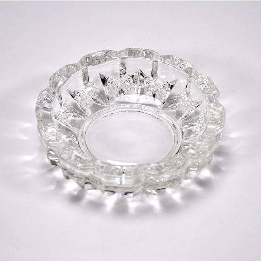 Round Paricutin glass crystal cigar ashtray by Wukusy, perfect for home, office, indoor, or outdoor decor with elegant design.