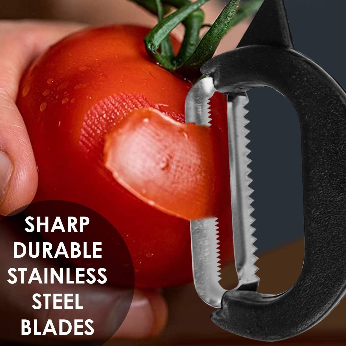 Wukusy 2618 2-in-1 double julienne and vegetable peeler with ergonomic handle and stainless steel blades for kitchen prep.