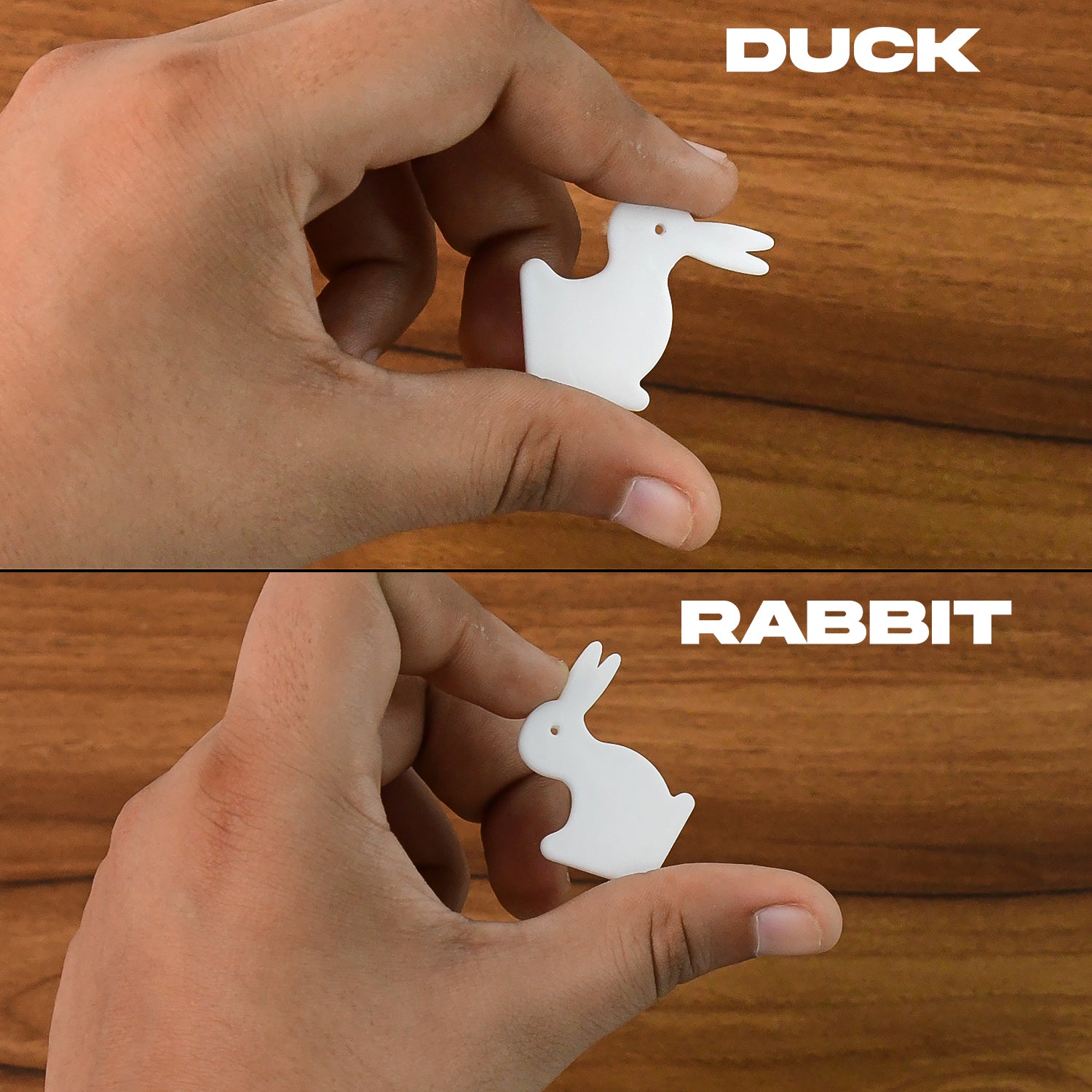 Wukusy Magic Rabbit Duck illusion toy showing a realistic rabbit and duck figure in a playful toy design