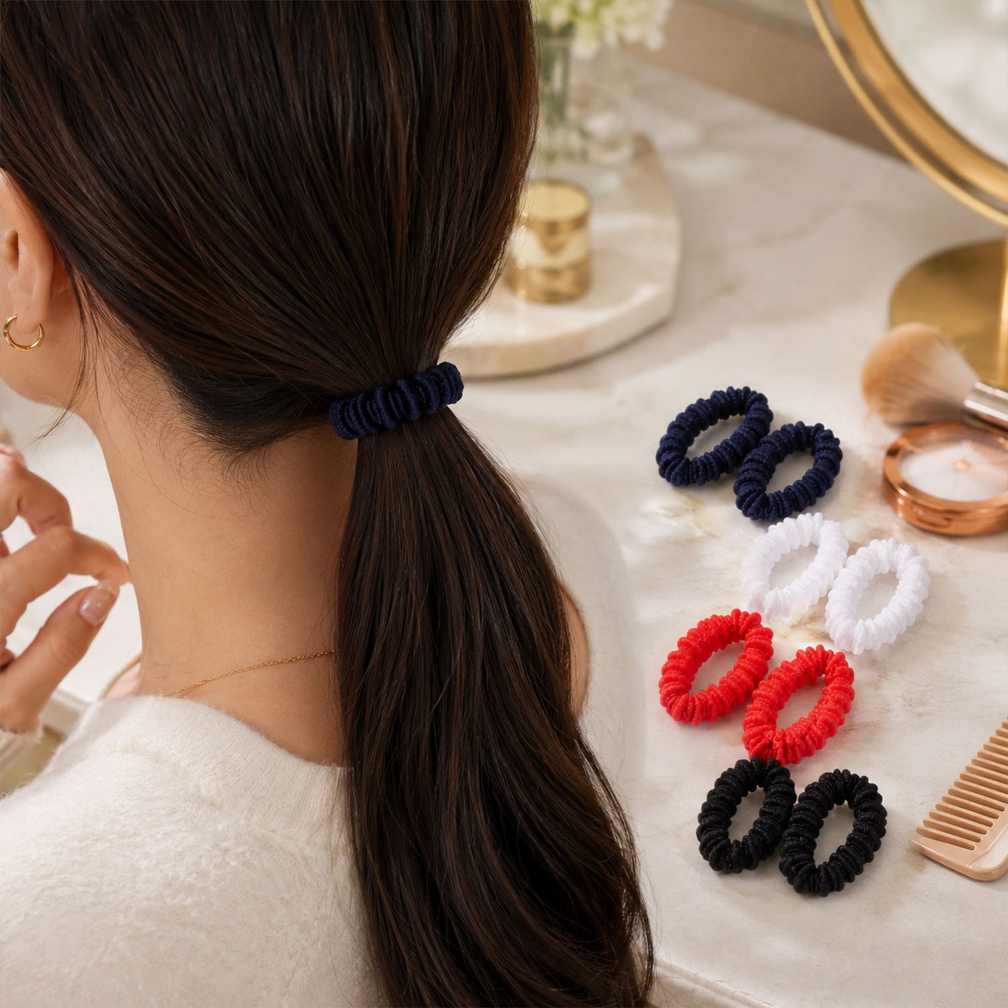Set of Wukusy soft elastic hairbands in multiple colors, stretchable hair accessories for women and girls.