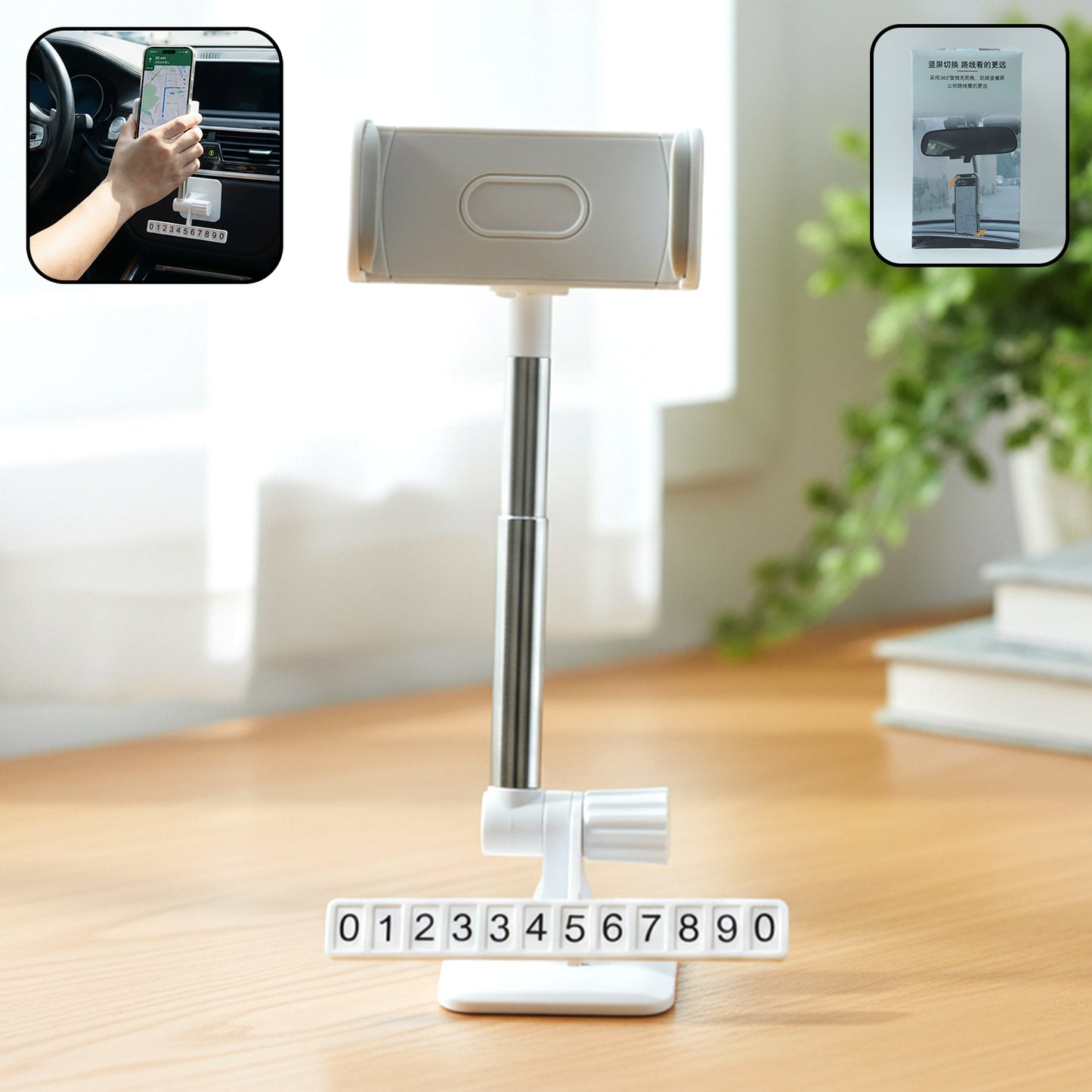 Wukusy adjustable car dashboard mobile phone holder mounted on car dashboard with phone secured in place