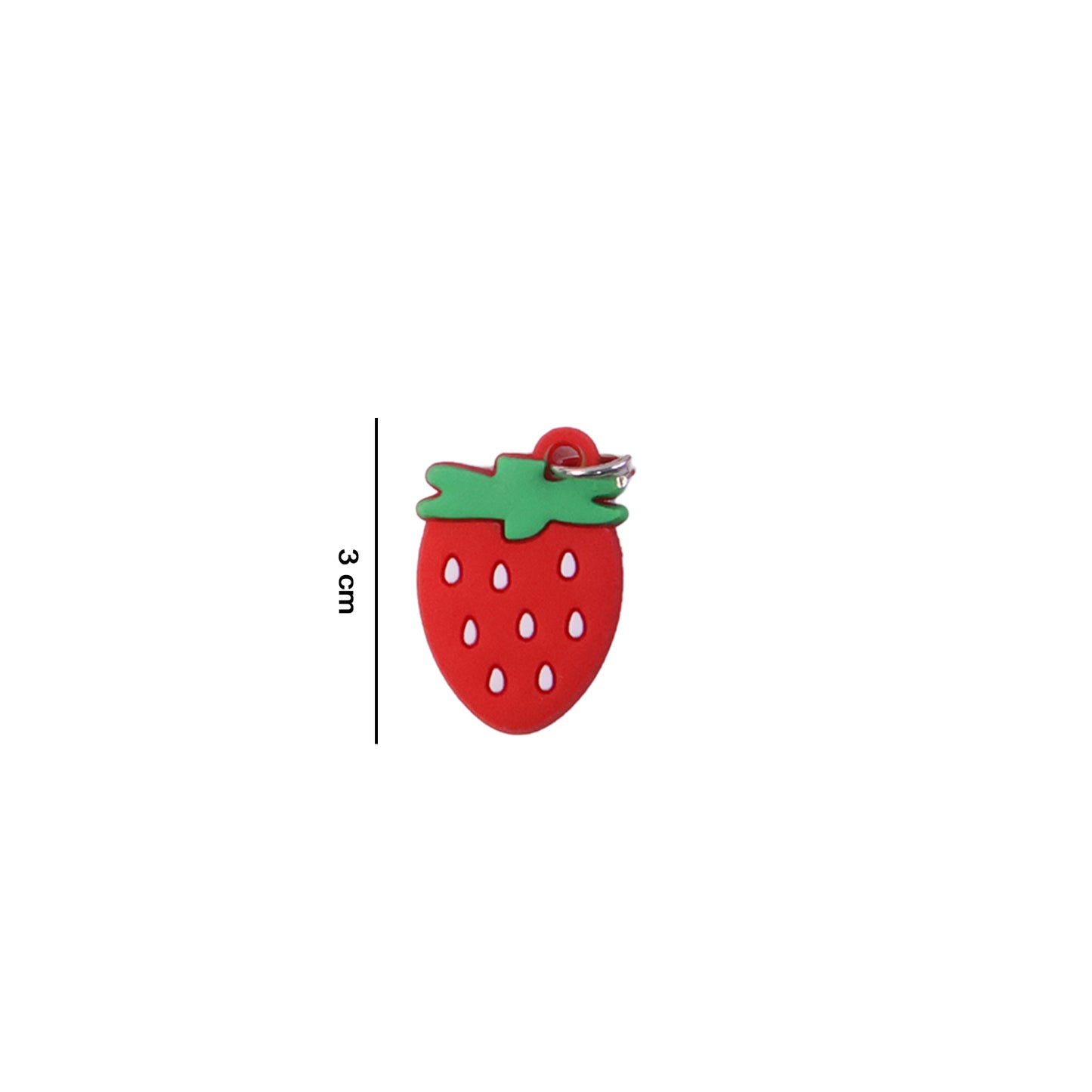 Set of 10 Wukusy strawberry design bag charm keychains with colorful, playful fruit motifs on metal key rings.