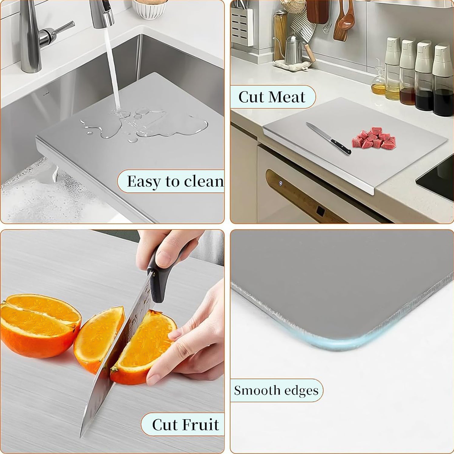 Wukusy premium stainless steel antibacterial chopping board for kitchen use, featuring a sleek, durable surface for food preparation.