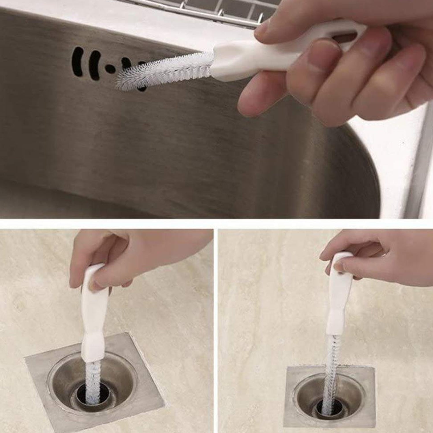 Wukusy flexible long reach drain cleaning brush extended, 45 to 45.5 cm, with durable bristles for drain maintenance and cleaning.