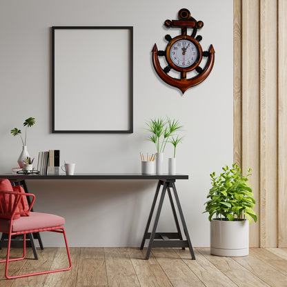 Wukusy 4931 Anchor Wall Clock for home decor, round black clock with white hands and minimalist design on a wall.