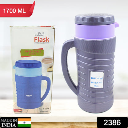 Wukusy insulated thermos flask with plastic inner, steel exterior, 1200ml capacity, leak-proof hot and cold tea and coffee jug.