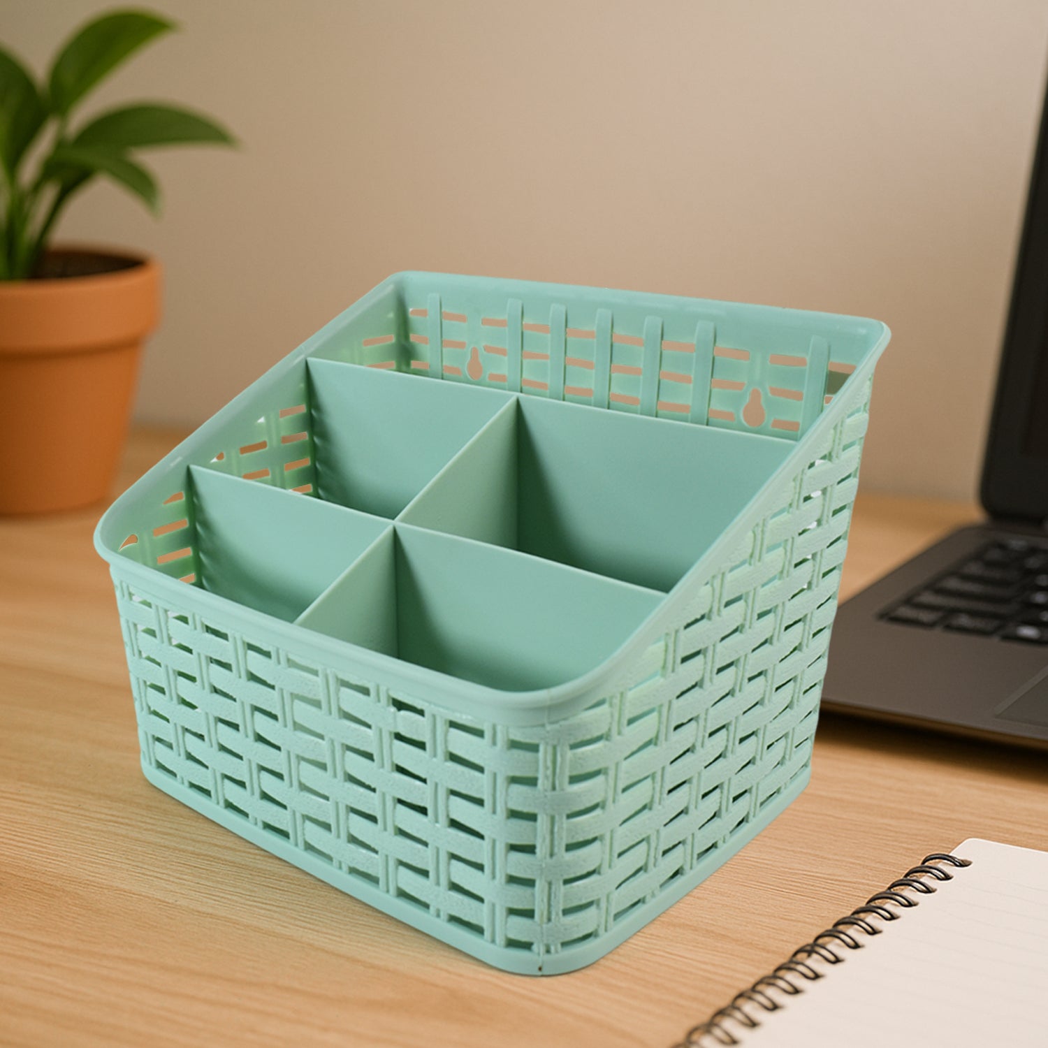 Wukusy Apex Premium multipurpose office divider holder with five-section compartments for organizing desk supplies.